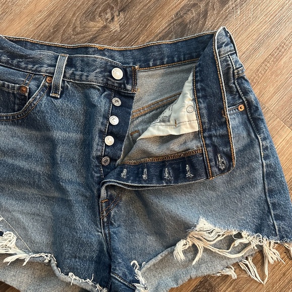 Levi's Blue Distressed Jean Shorts - Picture 3 of 6
